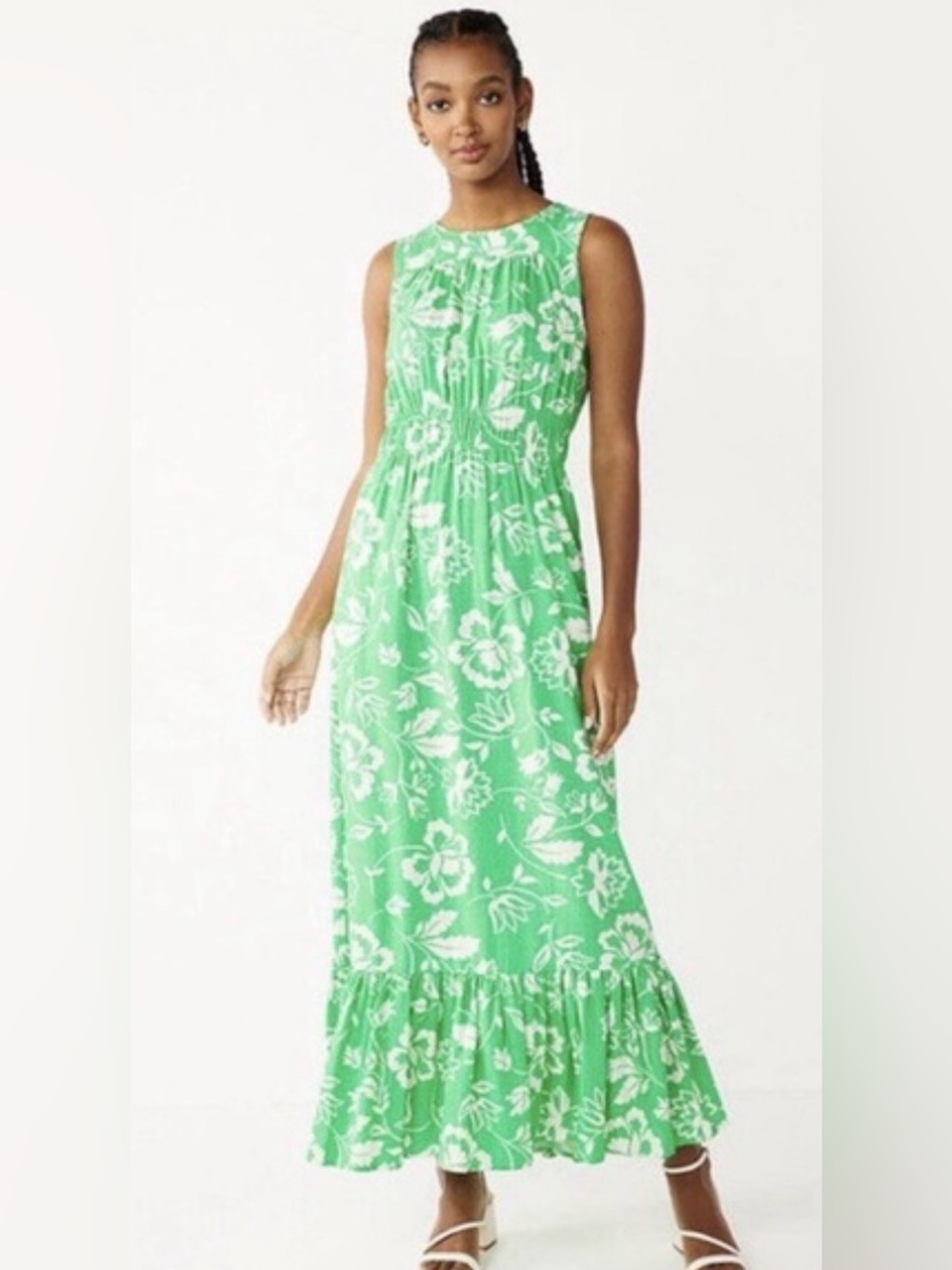 Draper James Linen Floral Smocked Waist Tiered Maxi Dress Southern Charm - Picture 3 of 11